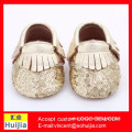 Alibaba express new product Gold sequins genuine leather baby girls casual shoes toddler first walker moccasins